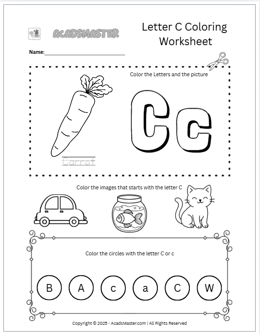 Letter C Coloring  Worksheet