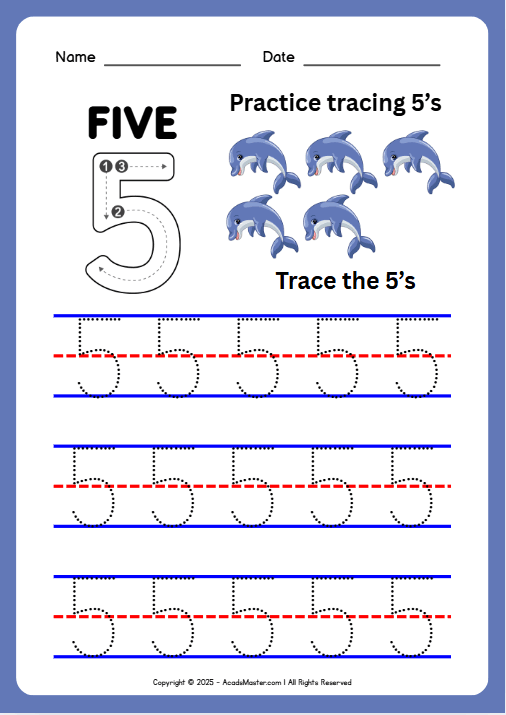 Tracing Number 5 Worksheet