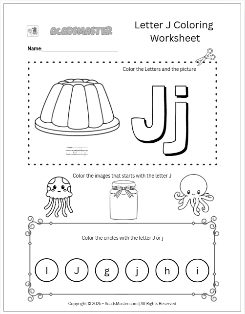 Letter J Coloring  Worksheet