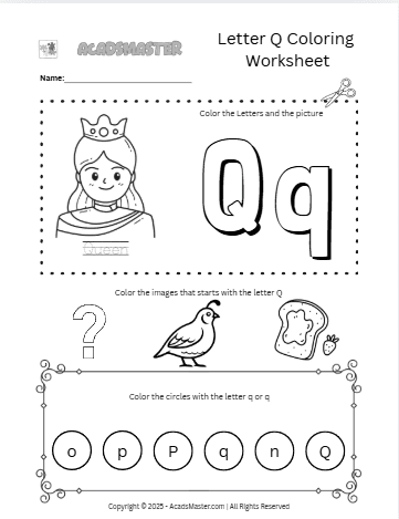 Letter Q Coloring  Worksheet