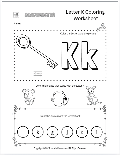 Letter K Coloring  Worksheet