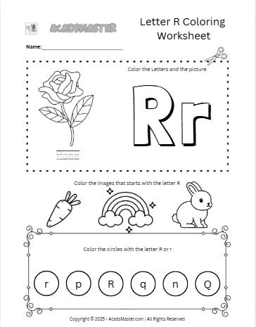 Letter R Coloring  Worksheet