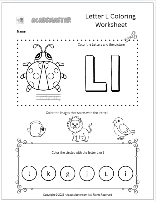 Letter L Coloring  Worksheet
