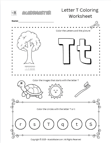 Letter T Coloring  Worksheet