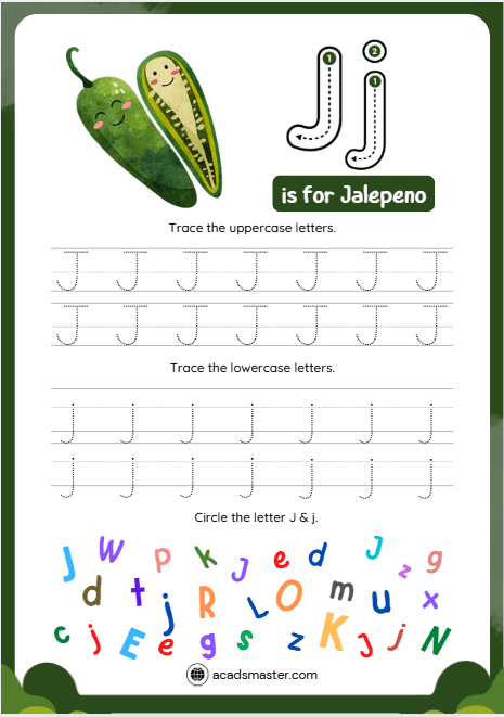 Letter Tracing Worksheet – Letter J