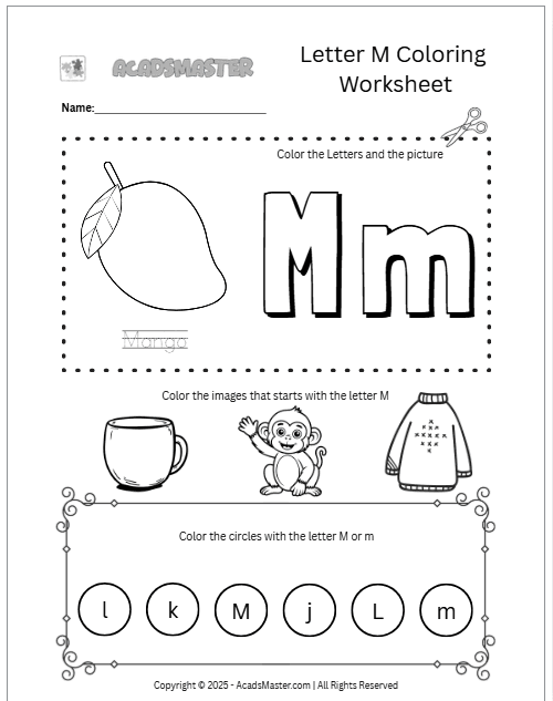 Letter M Coloring  Worksheet
