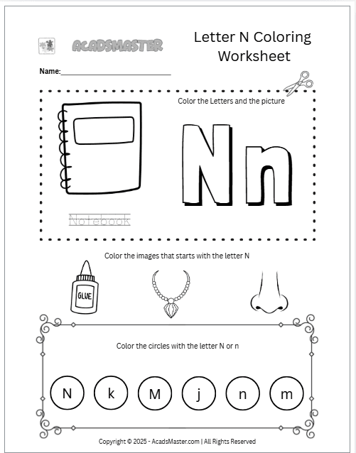 Letter N Coloring  Worksheet