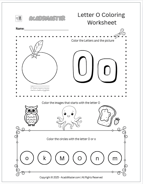 Letter O Coloring  Worksheet