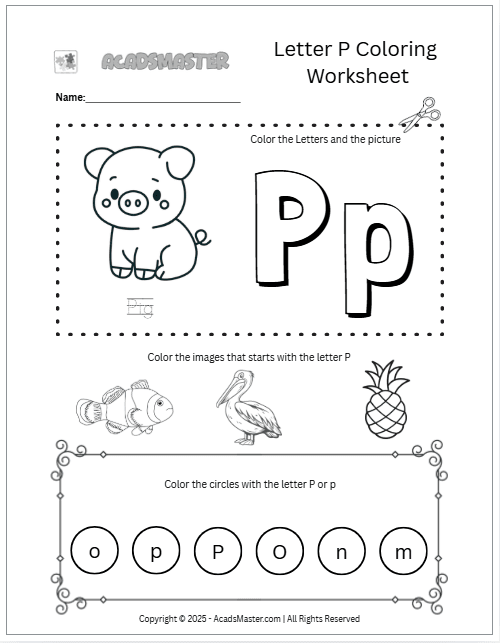 Letter P Coloring  Worksheet