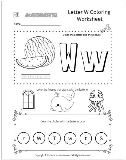 Letter W Coloring  Worksheet