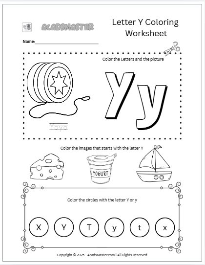 Letter Y Coloring  Worksheet