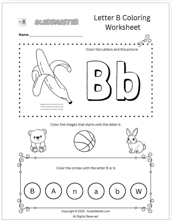 Letter B Coloring  Worksheet