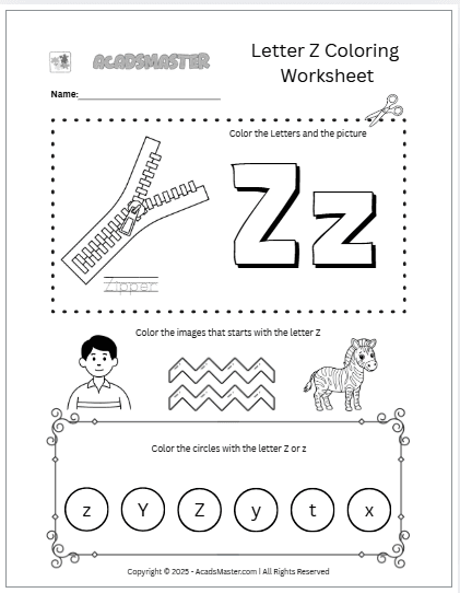 Letter Z Coloring  Worksheet