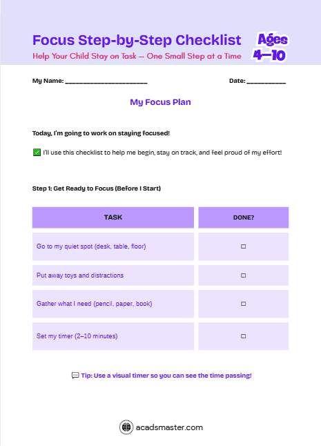 Printable “Focus Step-by-Step” Checklist