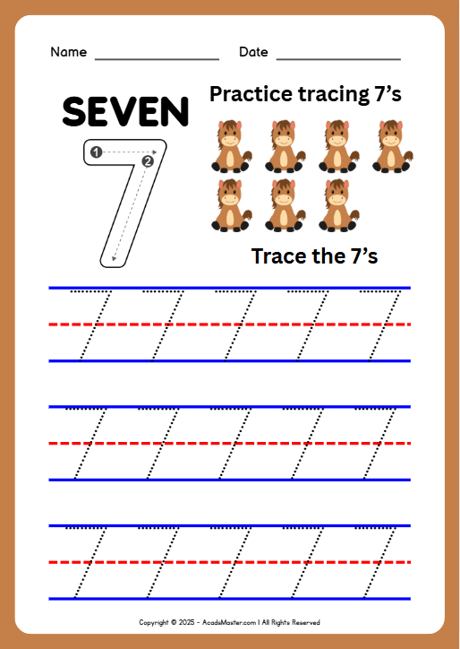 Tracing Number 7 Worksheet