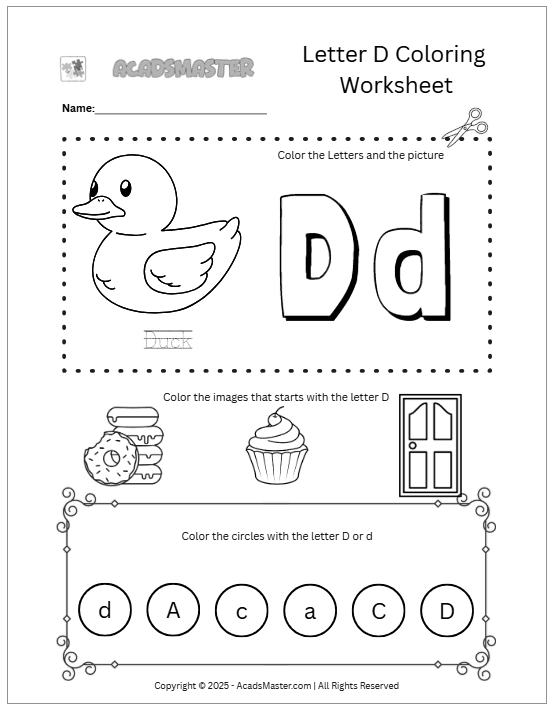 Letter D Coloring  Worksheet