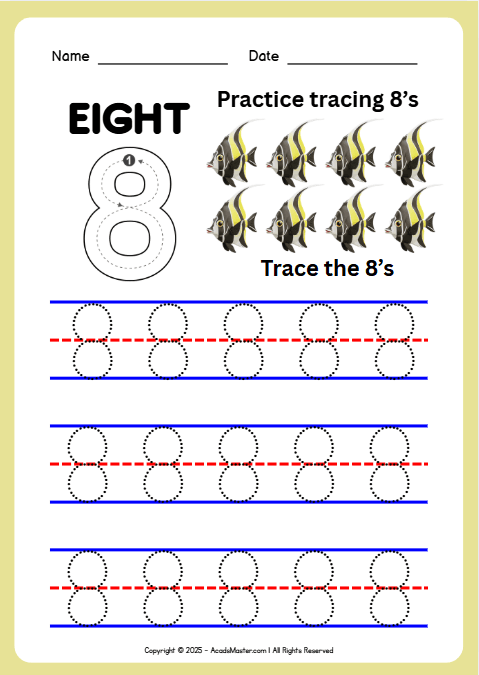 Tracing Number 8 Worksheet