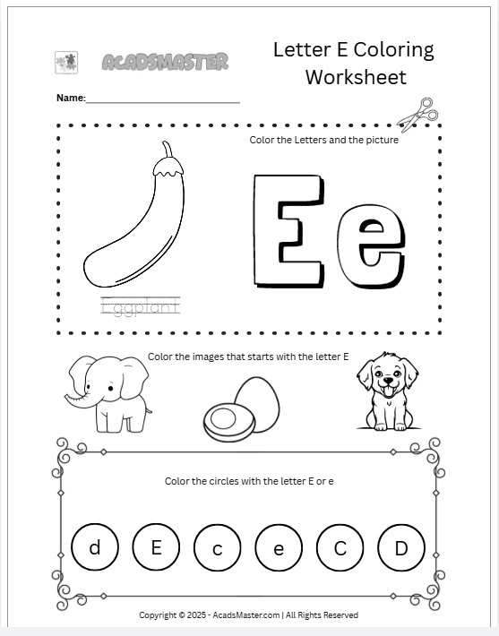Letter E Coloring  Worksheet
