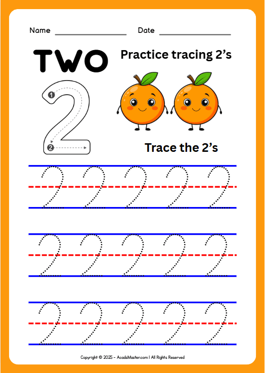 Tracing Number 2 Worksheet