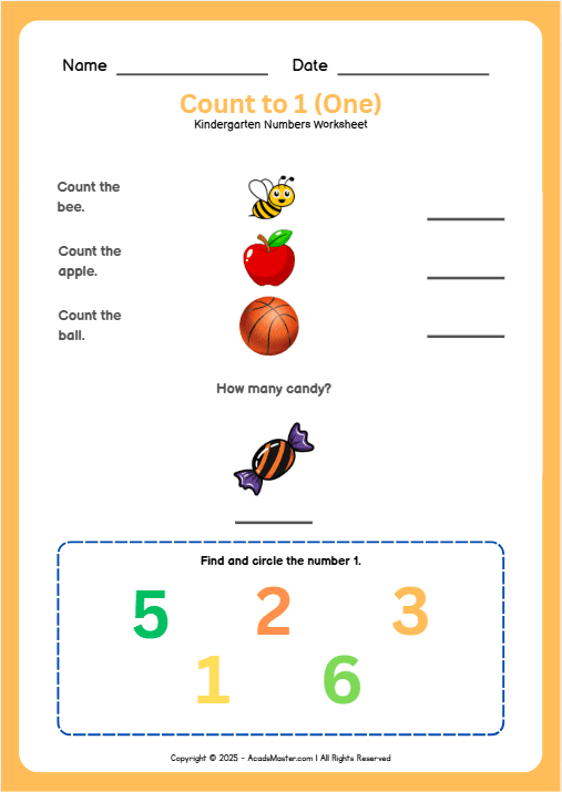 Count to 1 (one) Worksheet