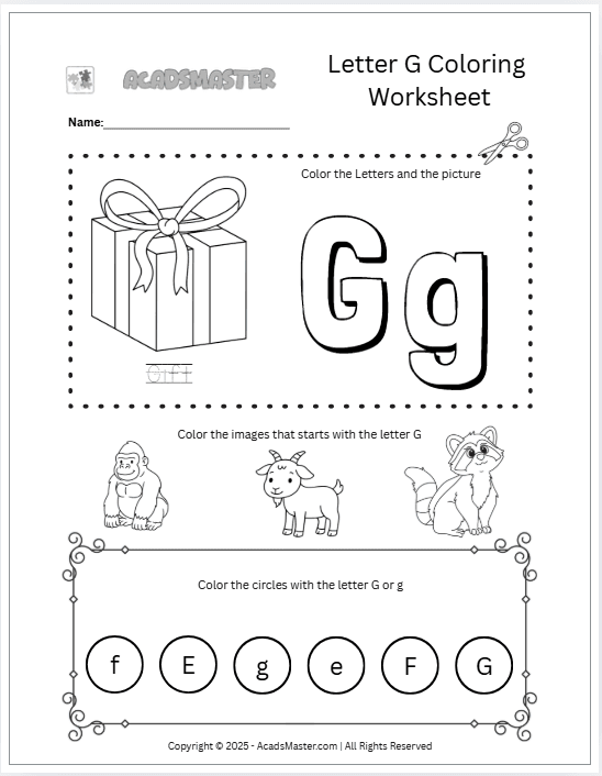 Letter G Coloring  Worksheet