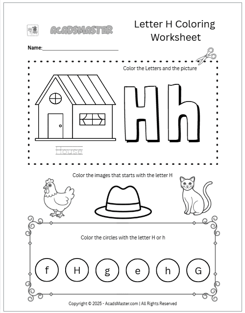 Letter H Coloring  Worksheet