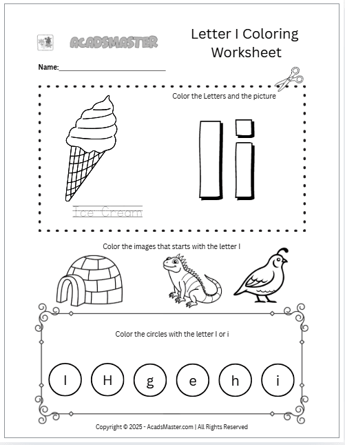 Letter I Coloring  Worksheet