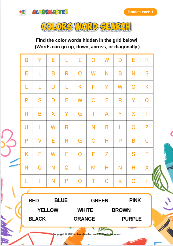Colors Word Search